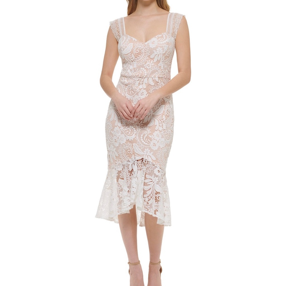 Lovely lace, GUESS high-low midi dress.